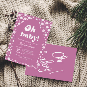 Invitación ¡Oh, nena! Mauve rosa Checkered Gingham ducha bebé