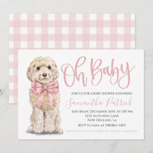 Invitación ¡Oh, nena! Perro cachorro Perro Rosa Gingham Ducha