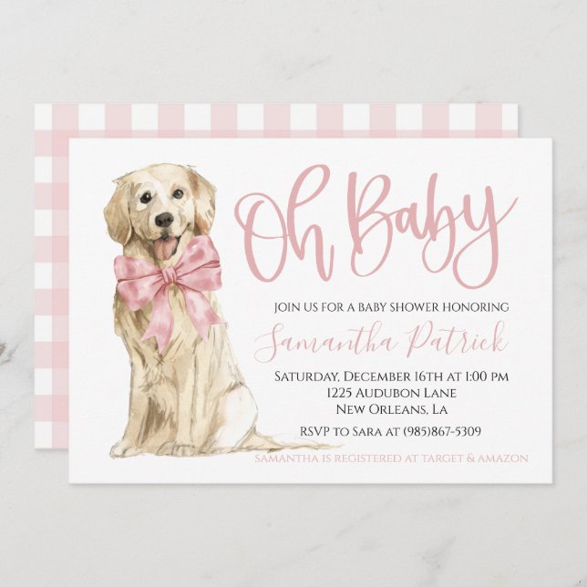 Invitación ¡Oh, nena! Perro lindo Perro rosa cachorro chuppy  (Anverso / Reverso)