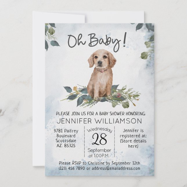 Invitación ¡Oh, nena! Recuperar Baby Shower de perro de cacho (Anverso)