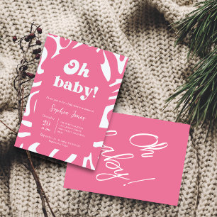 Invitación ¡Oh, nena! Rosa rosa Checkered Gingham baby ducha