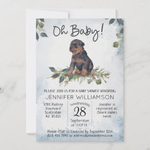 Invitación ¡Oh, nena! Rottweiler Puppy Dog Baby Shower