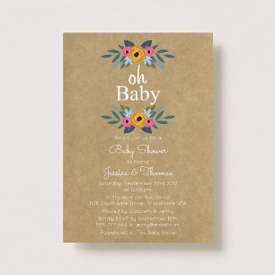 Invitación ¡Oh, nena! Rústico Kraft Floral Wreath Baby Shower
