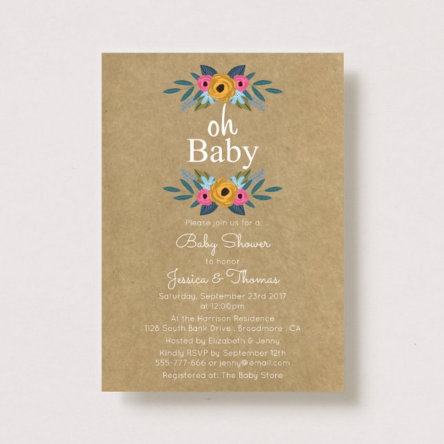 Invitación ¡Oh, nena! Rústico Kraft Floral Wreath Baby Shower (Subido por el creador)