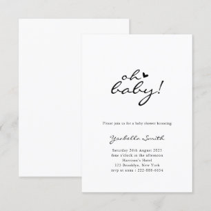 Invitación ¡Oh, nena! Script de corazón mínimo Baby Shower