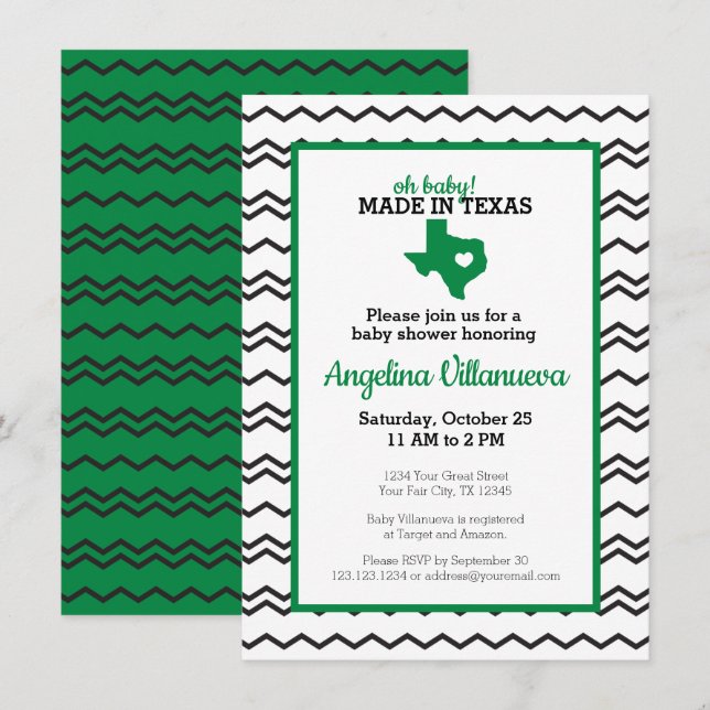 Invitación ¡Oh, nena verde! Chevron hecho en la ducha de Texa (Anverso / Reverso)