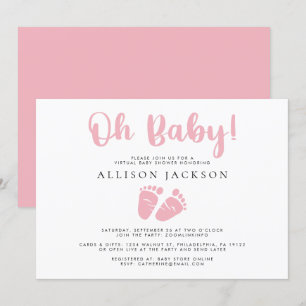Invitación Oh Niña Bebé Virtual Ducha Pies De Bebé Rosa Simpl