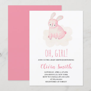 Invitación Oh Niña Conejo Dulce Aquarela Baby Shower