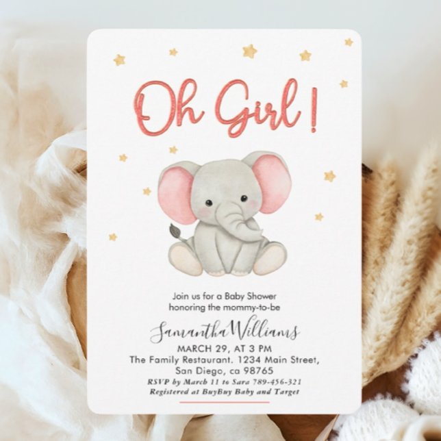 Invitación Oh Niña Rubor Rosa Elefante Bebé Ducha (Subido por el creador)