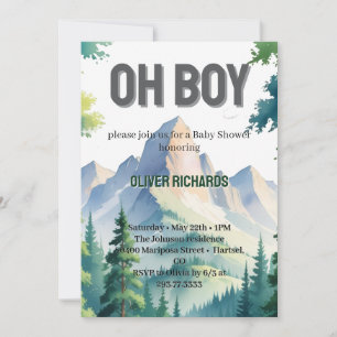 Invitación Oh Niño Acuarela Bosque Montaña Baby Shower 