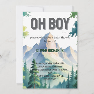 Invitación Oh Niño Acuarela Bosque Montaña Baby Shower 