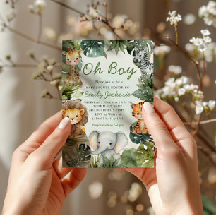 Invitación Oh niño animales de safari de la jungla tropical,