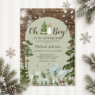 Invitación Oh Niño Aventura de Madera Rústica Navidad Baby Sh