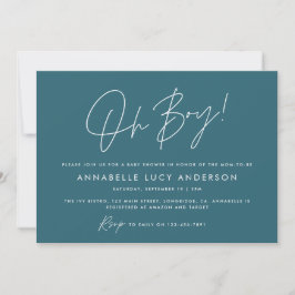 Invitación oh niño Bebé guión de baño moderno azul boho