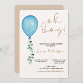 Invitación Oh niño beige modernos globos azules bebé