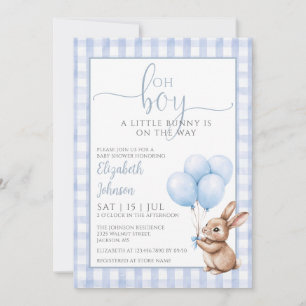 Invitación Oh Niño Conejito Azul Globos Baby Shower 