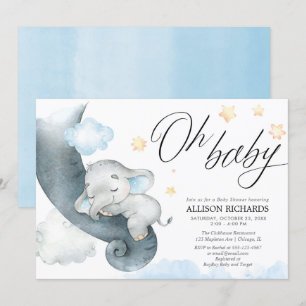 Invitación Oh niño elefante ducha de bebé azul amarillo