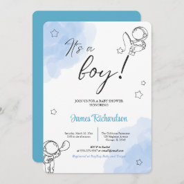 Invitación Oh niño eucaliptos modernos globos azules bebé