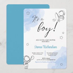 Invitación Oh niño eucaliptos modernos globos azules bebé