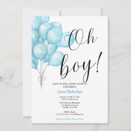 Invitación Oh niño eucaliptos modernos globos azules bebé