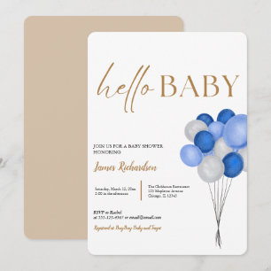 Invitación Oh niño eucaliptos modernos globos azules bebé duc