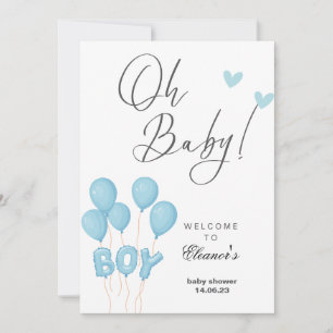 Invitación Oh niño eucaliptos modernos globos azules bebé duc