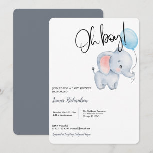 Invitación Oh niño eucaliptos modernos globos azules bebé duc