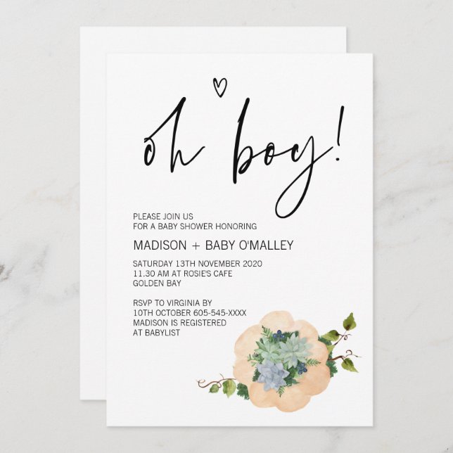 Invitación ¡Oh niño, Fiesta Baby Shower, otoño! (Anverso / Reverso)