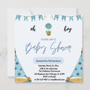 Invitación Oh Niño Globo azul aire bebé