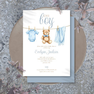Invitación Oh Niño Lindos Ropa de Bebé Niño en una Cuerda de 