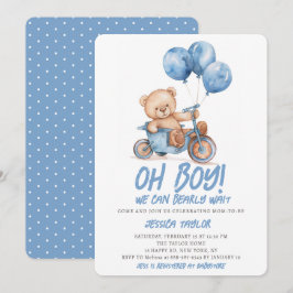 Invitación Oh Niño Osito Niño Azul Oso Apenas Espera Fiesta d