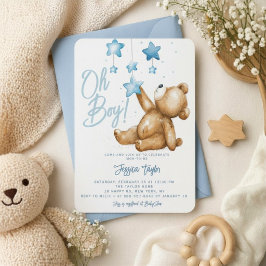 Invitación Oh Niño Oso Estrella Móvil Acuarela Niño Cumpleaño