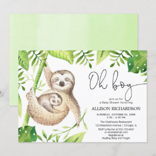 Invitación Oh Niño perezoso hojas verdes tropicales niño duch