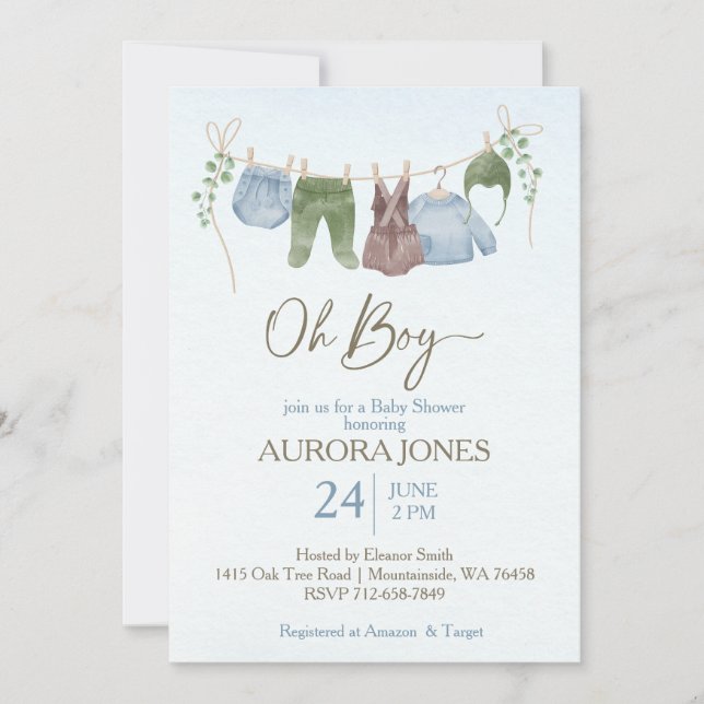 Invitación Oh niño ropa de bebé (Anverso)