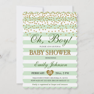 Invitación Oh Niño Verde Claro Caqui Oro Confeti Baby Shower