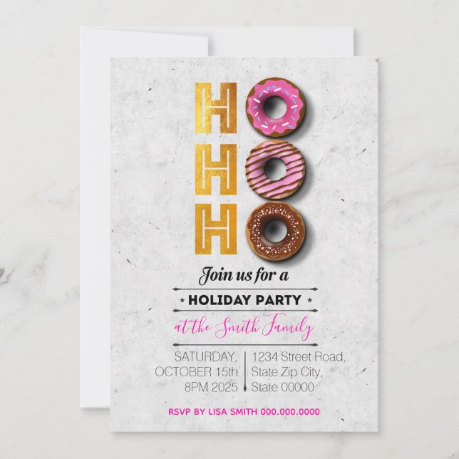 Invitación ¡Oh! ¡Oh! ¡Oh! Fiesta de donuts de vacaciones (Anverso)