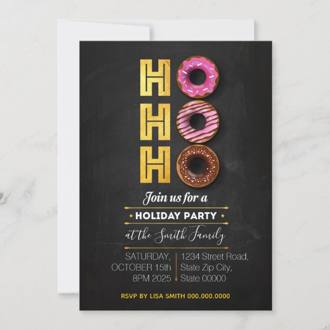 Invitación ¡Oh! ¡Oh! ¡Oh! Fiesta de donuts de vacaciones (Anverso)