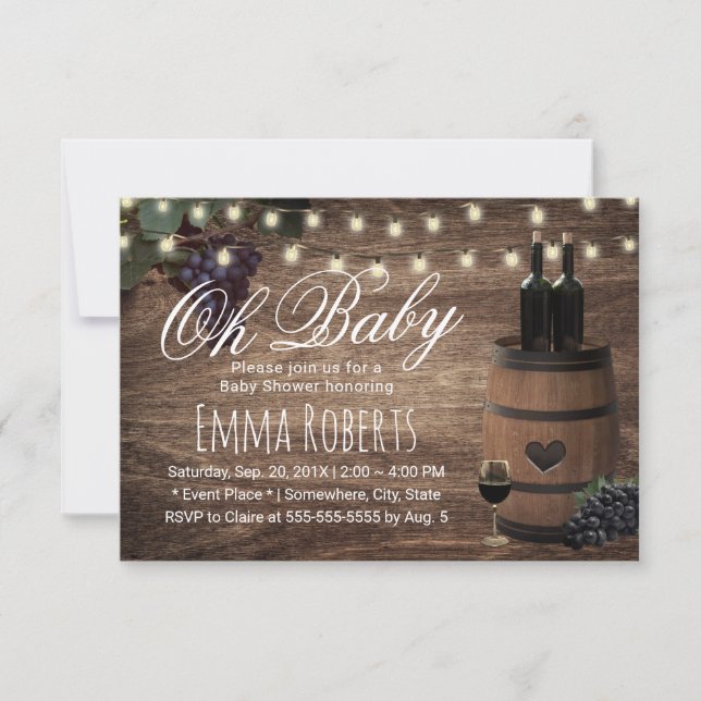 Invitación Oh País Rústico De Barril De Vino De Baby Shower (Anverso)