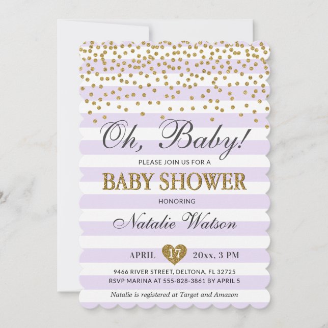 Invitación Oh púrpura de la lavanda del bebé y chica Baby (Anverso)