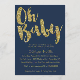 Invitación Oh Purpurina de oro bebé y Relieve metalizado en B