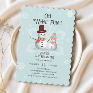 Invitación Oh Qué Diversión Cumpleaños de Muñeco de Nieve