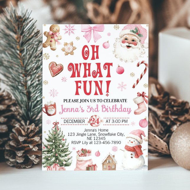 Invitación Oh Qué Diversión Cumpleaños Navideño Santa Retro (Subido por el creador)