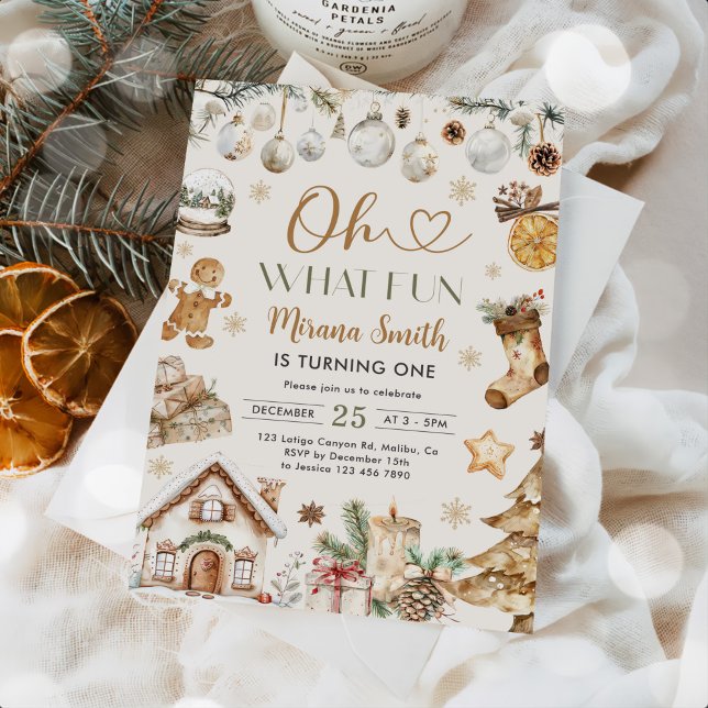 Invitación Oh Qué Diversión Cumpleaños Número 1 de Navidad en (Subido por el creador)