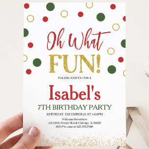 Invitación Oh Qué Diversión Cumpleaños Puntos Rojos y Verdes