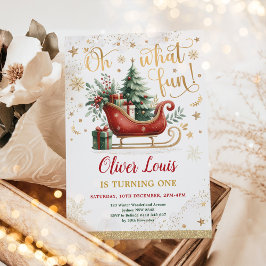 Invitación Oh Qué Diversión | Cumpleaños Red Gold Wonderland