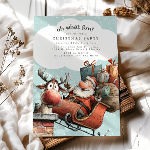 Invitación Oh Qué Diversión Fiesta de Navidad de Santa y Rudo