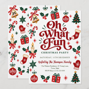 Invitación Oh Qué Diversión Fiesta de Navidad Roja y Verde