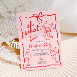 Invitación Oh Qué Diversión Fiesta de Navidad Rosa Rojo