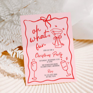 Invitación Oh Qué Diversión Fiesta de Navidad Rosa Rojo