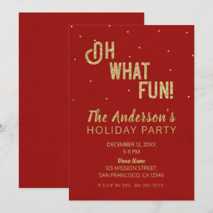 Invitación Oh Qué Diversión Fiesta Navideña de Oro Rojo Navid